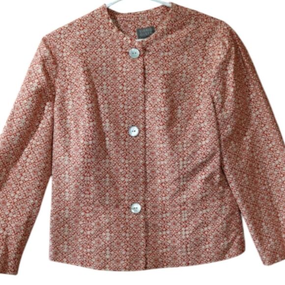 Y2K Sigrid Olsen Red & White Patterned Blazer Jacket Size 10 - Picture 1 of 11